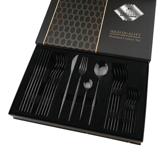 24 Piece Black Cutlery Set